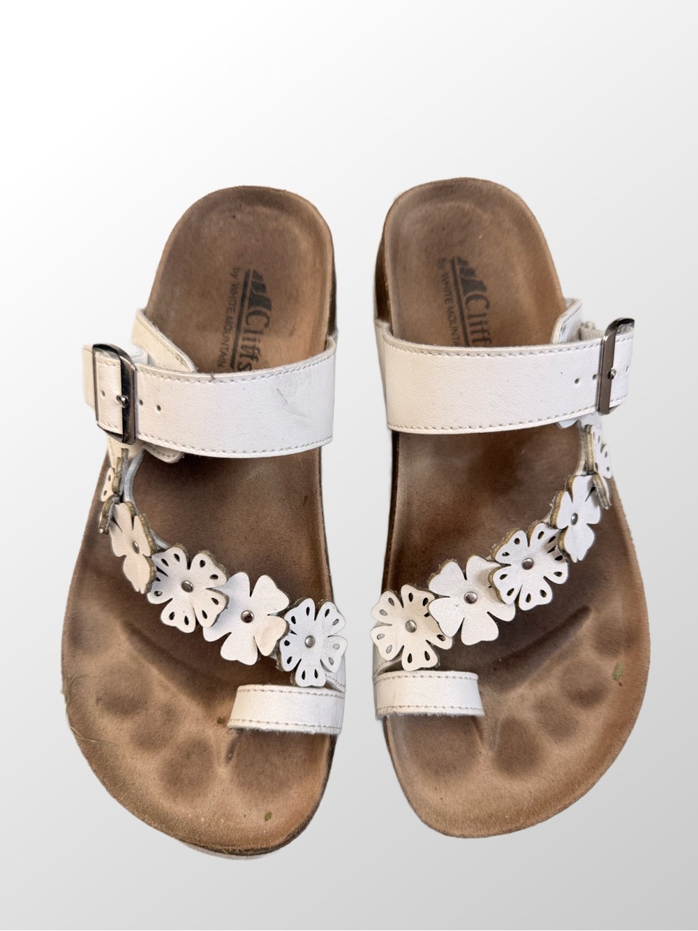 Cliffs White Floral Leather Thong Sandals for Women